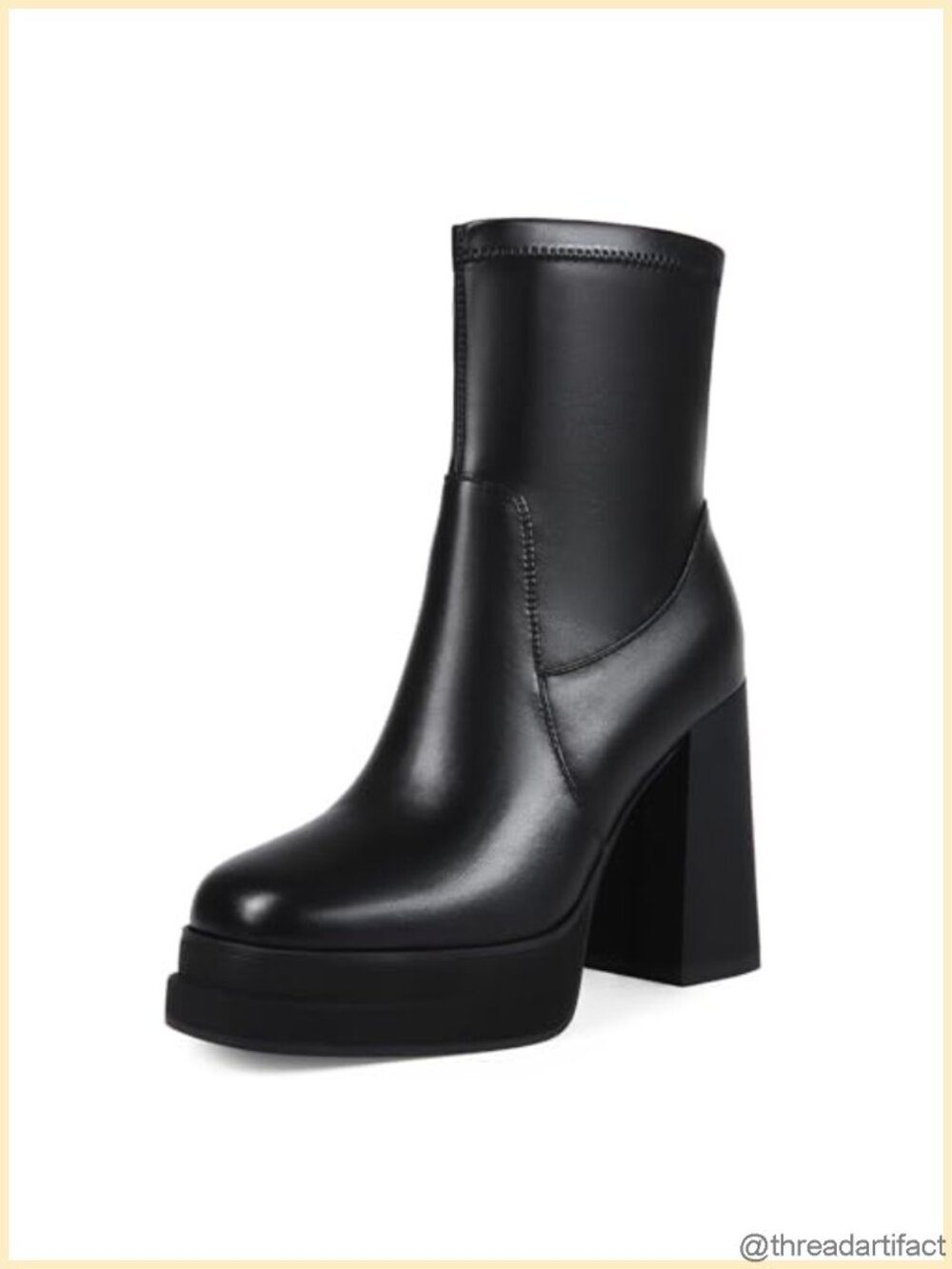 Platform Ankle Booties Chunky Block Heel Square Toe Faux Leather